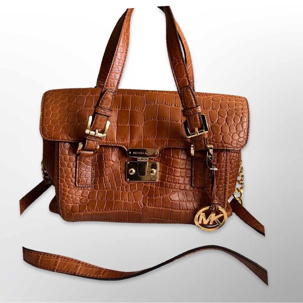 Michael Kors Brown Croc-Embossed Crossbody Bag